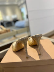 GIANVITO ROSSI 26S POINTED-TOE HIGH-HEEL SANDALS 105 MM IN CHAMPAGNE GOLD GLITTER FABRIC