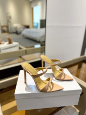 GIANVITO ROSSI 26S POINTED-TOE HEELED SANDALS 105 MM IN NUDE PATENT CALFSKIN