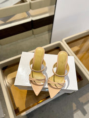 GIANVITO ROSSI 26S POINTED-TOE HEELED SANDALS 105 MM IN NUDE PATENT CALFSKIN
