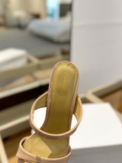 GIANVITO ROSSI 26S POINTED-TOE HEELED SANDALS 105 MM IN NUDE PATENT CALFSKIN