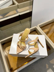 GIANVITO ROSSI 26S POINTED-TOE HEELED SANDALS 105 MM IN NUDE PATENT CALFSKIN