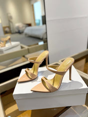 GIANVITO ROSSI 26S POINTED-TOE HEELED SANDALS 105 MM IN NUDE PATENT CALFSKIN