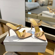 GIANVITO ROSSI 26S POINTED-TOE HEELED SANDALS 105 MM IN NUDE PATENT CALFSKIN