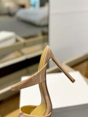 GIANVITO ROSSI 26S POINTED-TOE HEELED SANDALS 105 MM IN NUDE PATENT CALFSKIN