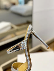 GIANVITO ROSSI 26S POINTED-TOE HEELED SANDALS 105 MM IN SILVER PATENT CALFSKIN