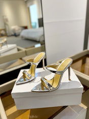 GIANVITO ROSSI 26S POINTED-TOE HEELED SANDALS 105 MM IN SILVER PATENT CALFSKIN