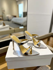GIANVITO ROSSI 26S POINTED-TOE HEELED SANDALS 105 MM IN SILVER PATENT CALFSKIN
