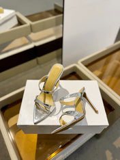 GIANVITO ROSSI 26S POINTED-TOE HEELED SANDALS 105 MM IN SILVER PATENT CALFSKIN