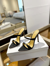 GIANVITO ROSSI 26S POINTED-TOE HEELED SANDALS 105 MM IN BLACK CALFSKIN
