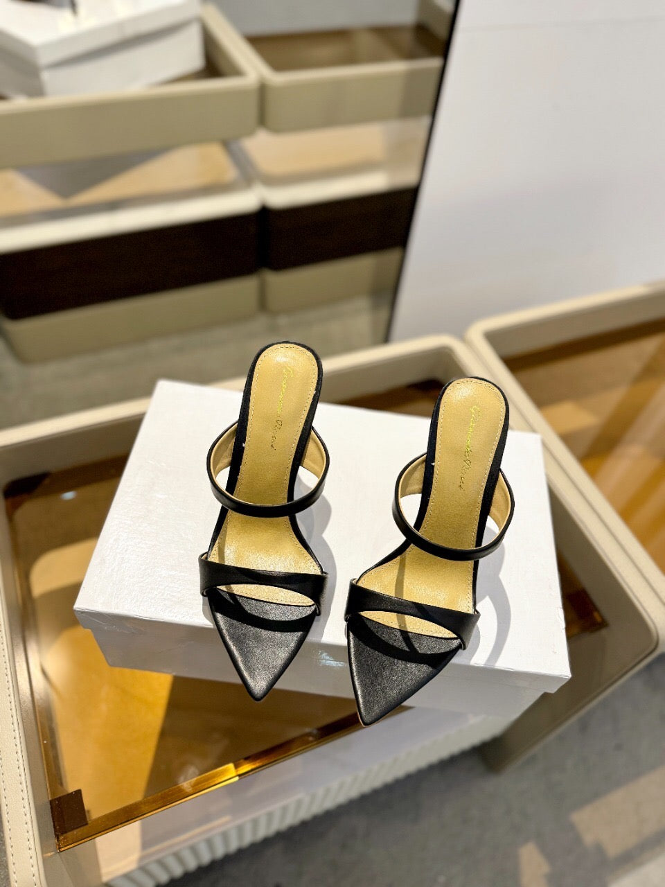 GIANVITO ROSSI 26S POINTED-TOE HEELED SANDALS 105 MM IN BLACK CALFSKIN