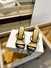 GIANVITO ROSSI 26S POINTED-TOE HEELED SANDALS 105 MM IN BLACK CALFSKIN