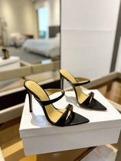 GIANVITO ROSSI 26S POINTED-TOE HEELED SANDALS 105 MM IN BLACK CALFSKIN