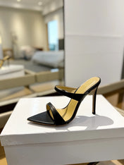 GIANVITO ROSSI 26S POINTED-TOE HEELED SANDALS 105 MM IN BLACK CALFSKIN