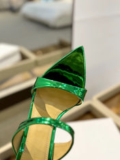 GIANVITO ROSSI 26S POINTED-TOE HEELED SANDALS 105 MM IN GREEN PATENT CALFSKIN