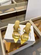 GIANVITO ROSSI 26S POINTED-TOE HEELED SANDALS 105 MM IN GOLD PATENT CALFSKIN