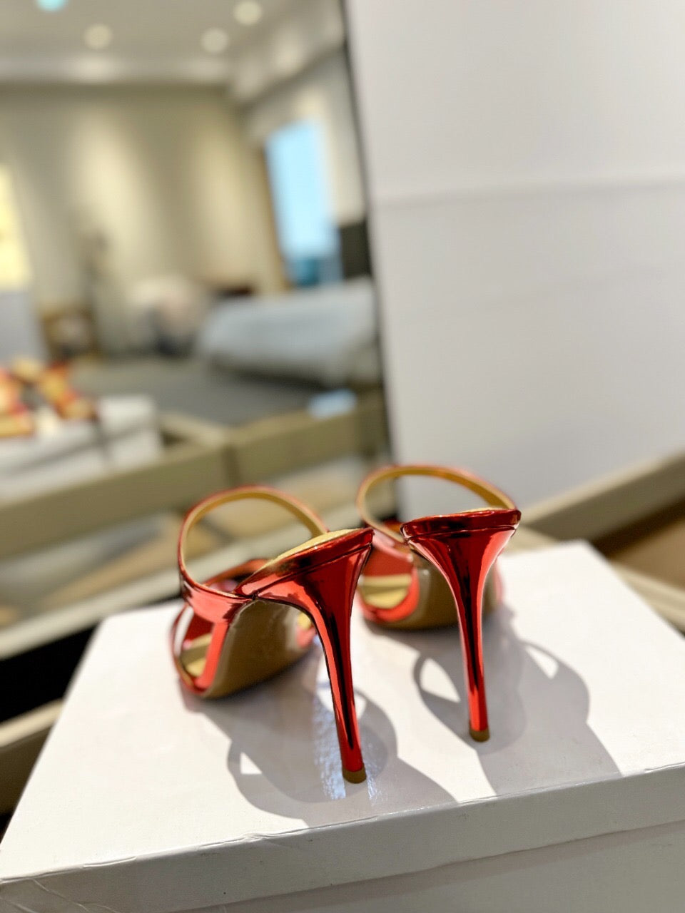 GIANVITO ROSSI 26S POINTED-TOE HEELED SANDALS 105 MM IN DARK RED PATENT CALFSKIN