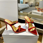 GIANVITO ROSSI 26S POINTED-TOE HEELED SANDALS 105 MM IN DARK RED PATENT CALFSKIN