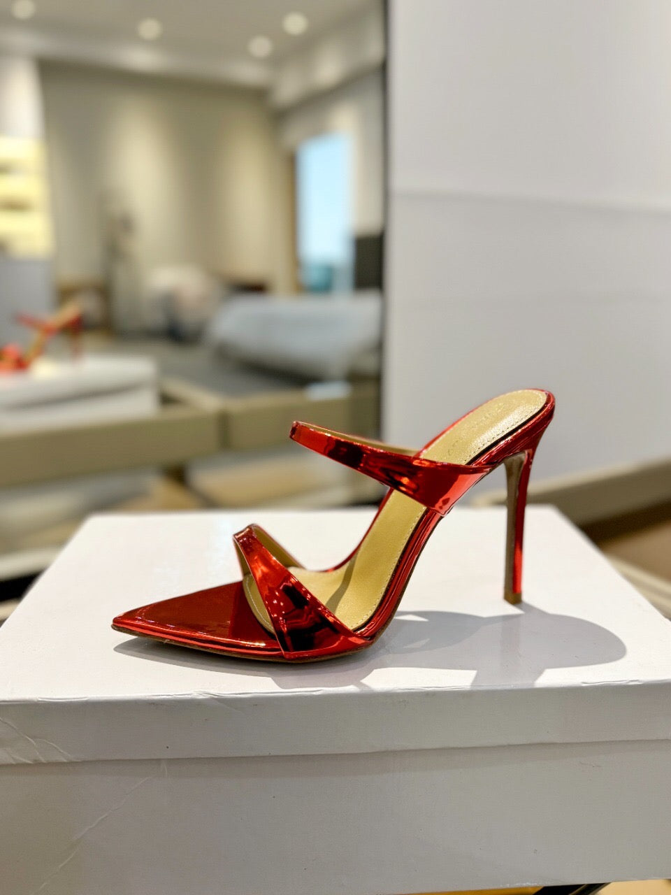 GIANVITO ROSSI 26S POINTED-TOE HEELED SANDALS 105 MM IN DARK RED PATENT CALFSKIN