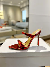 GIANVITO ROSSI 26S POINTED-TOE HEELED SANDALS 105 MM IN DARK RED PATENT CALFSKIN