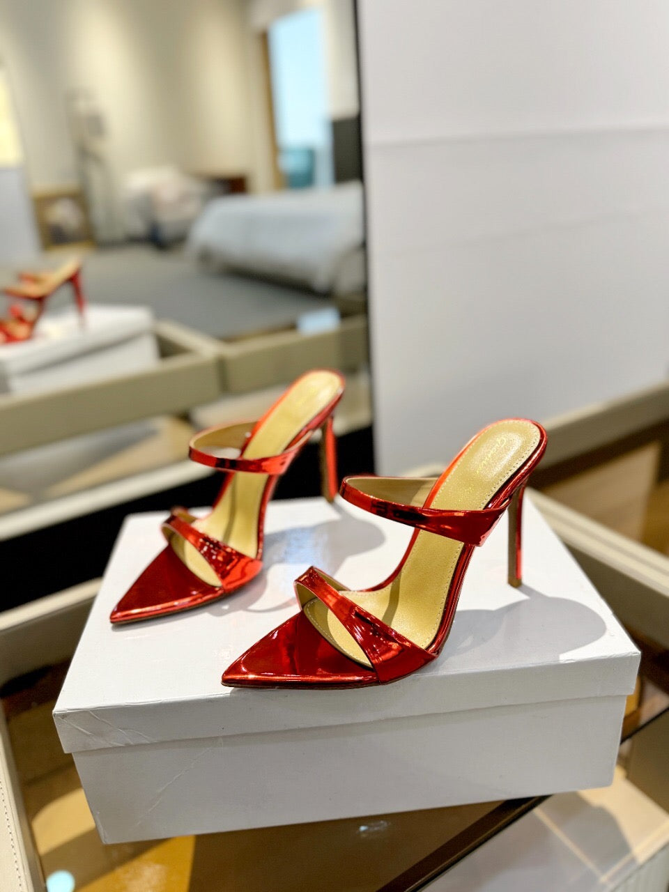 GIANVITO ROSSI 26S POINTED-TOE HEELED SANDALS 105 MM IN DARK RED PATENT CALFSKIN