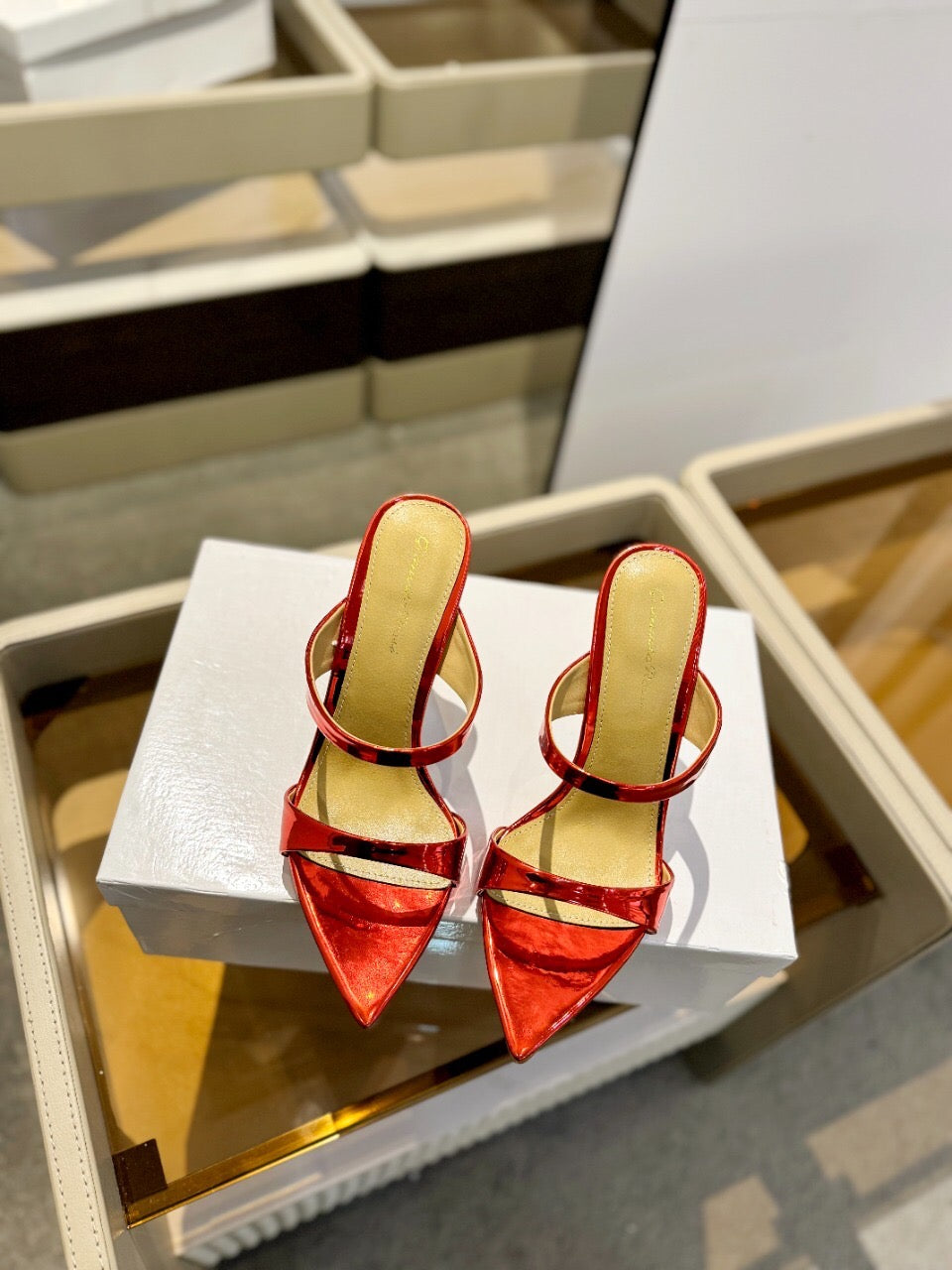 GIANVITO ROSSI 26S POINTED-TOE HEELED SANDALS 105 MM IN DARK RED PATENT CALFSKIN