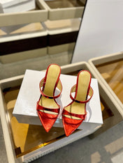 GIANVITO ROSSI 26S POINTED-TOE HEELED SANDALS 105 MM IN DARK RED PATENT CALFSKIN
