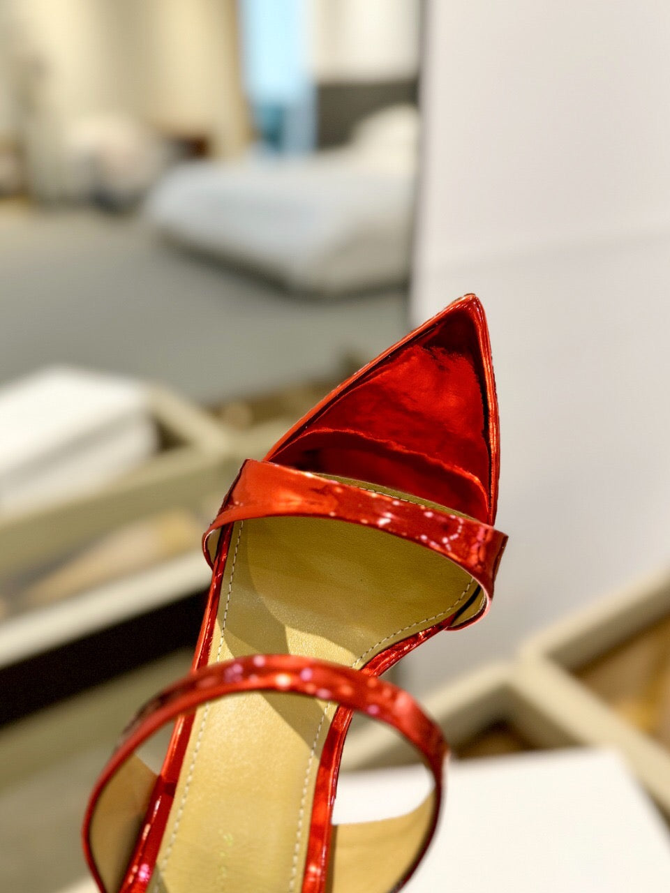 GIANVITO ROSSI 26S POINTED-TOE HEELED SANDALS 105 MM IN DARK RED PATENT CALFSKIN
