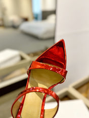 GIANVITO ROSSI 26S POINTED-TOE HEELED SANDALS 105 MM IN DARK RED PATENT CALFSKIN