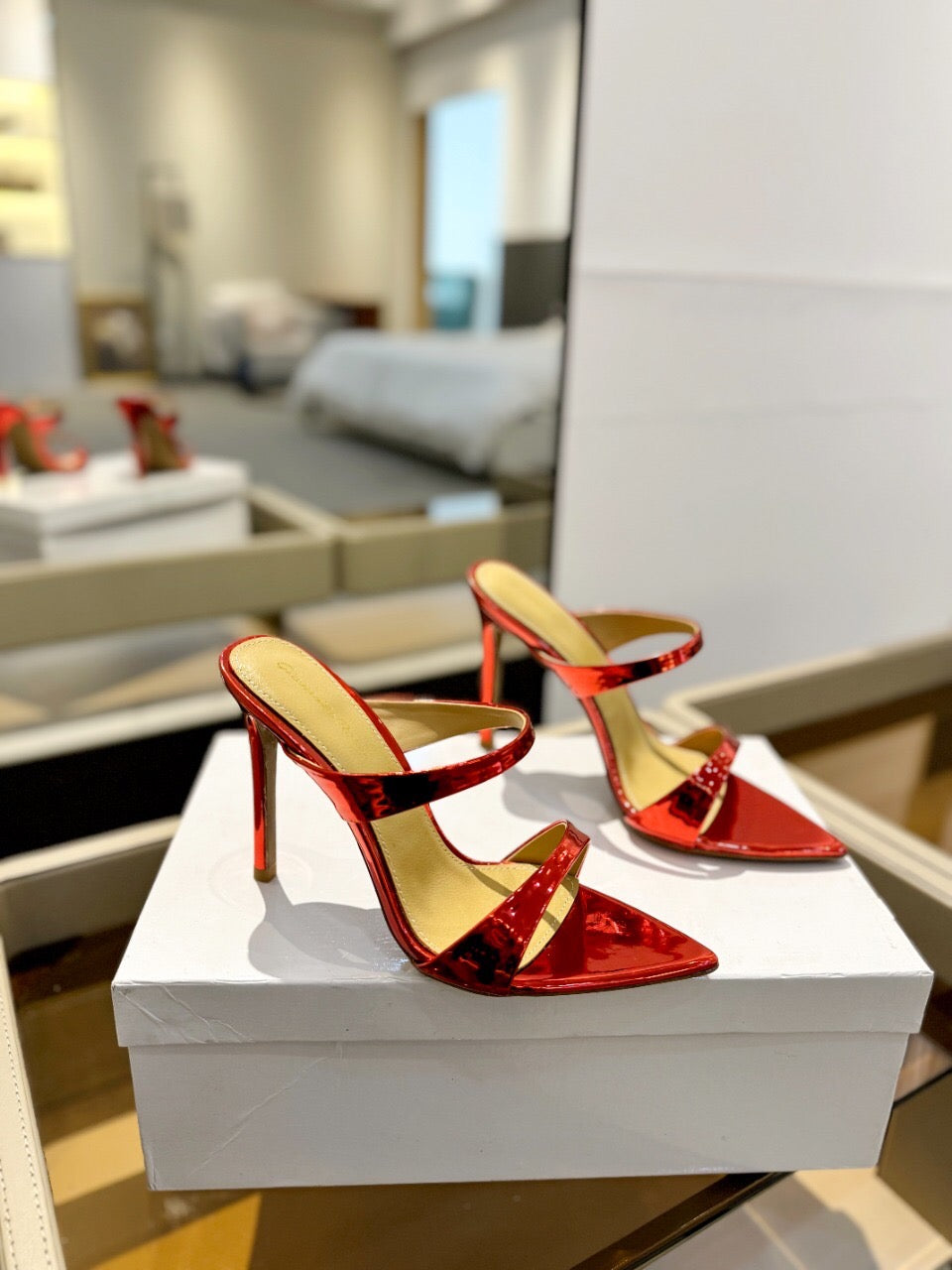 GIANVITO ROSSI 26S POINTED-TOE HEELED SANDALS 105 MM IN DARK RED PATENT CALFSKIN