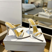 GIANVITO ROSSI 26S POINTED-TOE HEELED SANDALS 105 MM IN WHITE CALFSKIN