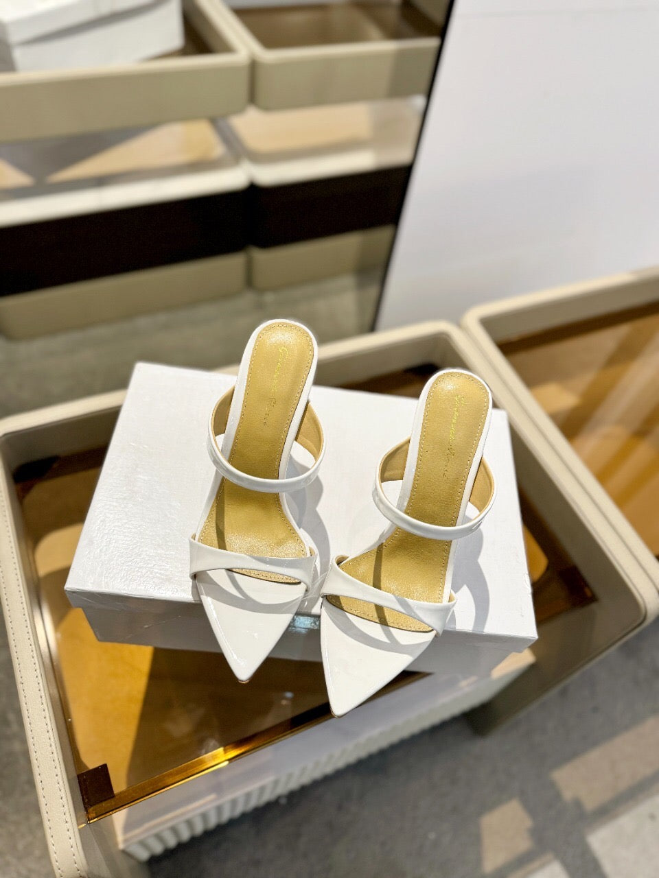 GIANVITO ROSSI 26S POINTED-TOE HEELED SANDALS 105 MM IN WHITE CALFSKIN