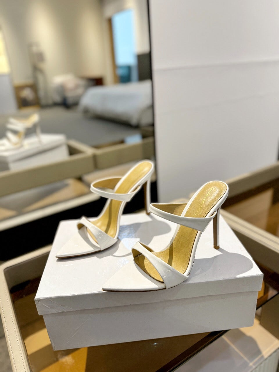 GIANVITO ROSSI 26S POINTED-TOE HEELED SANDALS 105 MM IN WHITE CALFSKIN