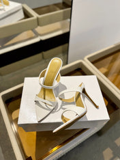 GIANVITO ROSSI 26S POINTED-TOE HEELED SANDALS 105 MM IN WHITE CALFSKIN