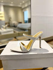 GIANVITO ROSSI 26S POINTED-TOE HEELED SANDALS 105 MM IN WHITE CALFSKIN