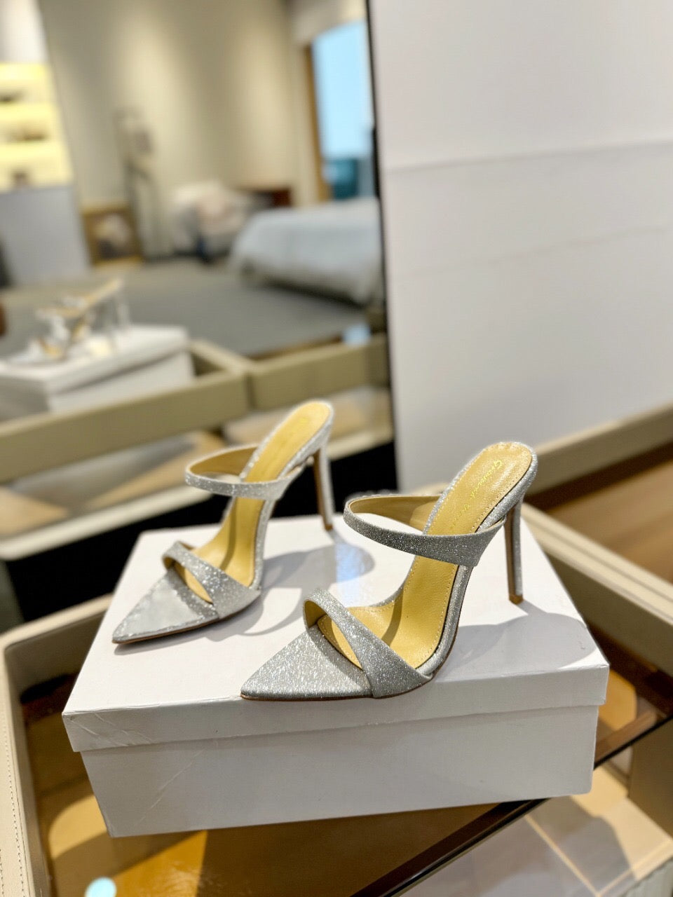 GIANVITO ROSSI 26S HEELED SANDALS 105 MM IN SILVER GLITTER