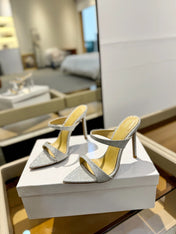 GIANVITO ROSSI 26S HEELED SANDALS 105 MM IN SILVER GLITTER