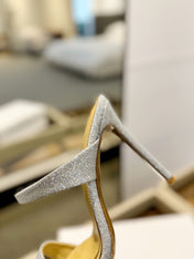 GIANVITO ROSSI 26S HEELED SANDALS 105 MM IN SILVER GLITTER