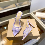 GIANVITO ROSSI 26S HEELED SANDALS 105 MM IN LIGHT PURPLE MESH FABRIC AND CALFSKIN