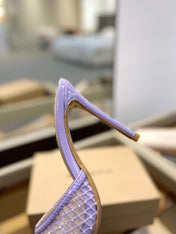 GIANVITO ROSSI 26S HEELED SANDALS 105 MM IN LIGHT PURPLE MESH FABRIC AND CALFSKIN