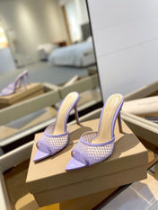 GIANVITO ROSSI 26S HEELED SANDALS 105 MM IN LIGHT PURPLE MESH FABRIC AND CALFSKIN