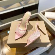 GIANVITO ROSSI 26S HEELED SANDALS 105 MM IN LIGHT PINK MESH FABRIC AND CALFSKIN