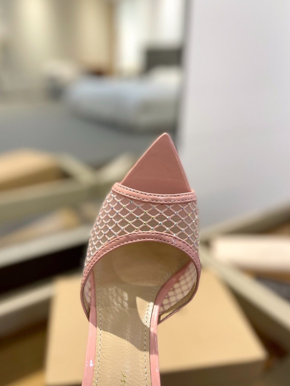 GIANVITO ROSSI 26S HEELED SANDALS 105 MM IN LIGHT PINK MESH FABRIC AND CALFSKIN