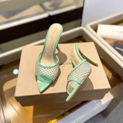 GIANVITO ROSSI 26S HEELED SANDALS 105 MM IN MINT GREEN MESH FABRIC AND CALFSKIN