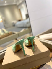GIANVITO ROSSI 26S HEELED SANDALS 105 MM IN MINT GREEN MESH FABRIC AND CALFSKIN