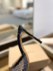 GIANVITO ROSSI 26S HEELED SANDALS 105 MM IN BLACK MESH FABRIC AND CALFSKIN
