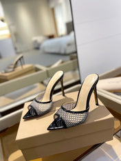 GIANVITO ROSSI 26S HEELED SANDALS 105 MM IN BLACK MESH FABRIC AND CALFSKIN
