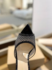 GIANVITO ROSSI 26S HEELED SANDALS 105 MM IN BLACK MESH FABRIC AND CALFSKIN