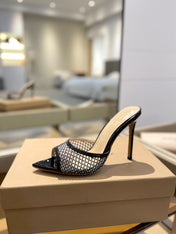 GIANVITO ROSSI 26S HEELED SANDALS 105 MM IN BLACK MESH FABRIC AND CALFSKIN