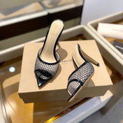 GIANVITO ROSSI 26S HEELED SANDALS 105 MM IN BLACK MESH FABRIC AND CALFSKIN