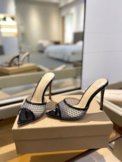 GIANVITO ROSSI 26S HEELED SANDALS 105 MM IN BLACK MESH FABRIC AND CALFSKIN